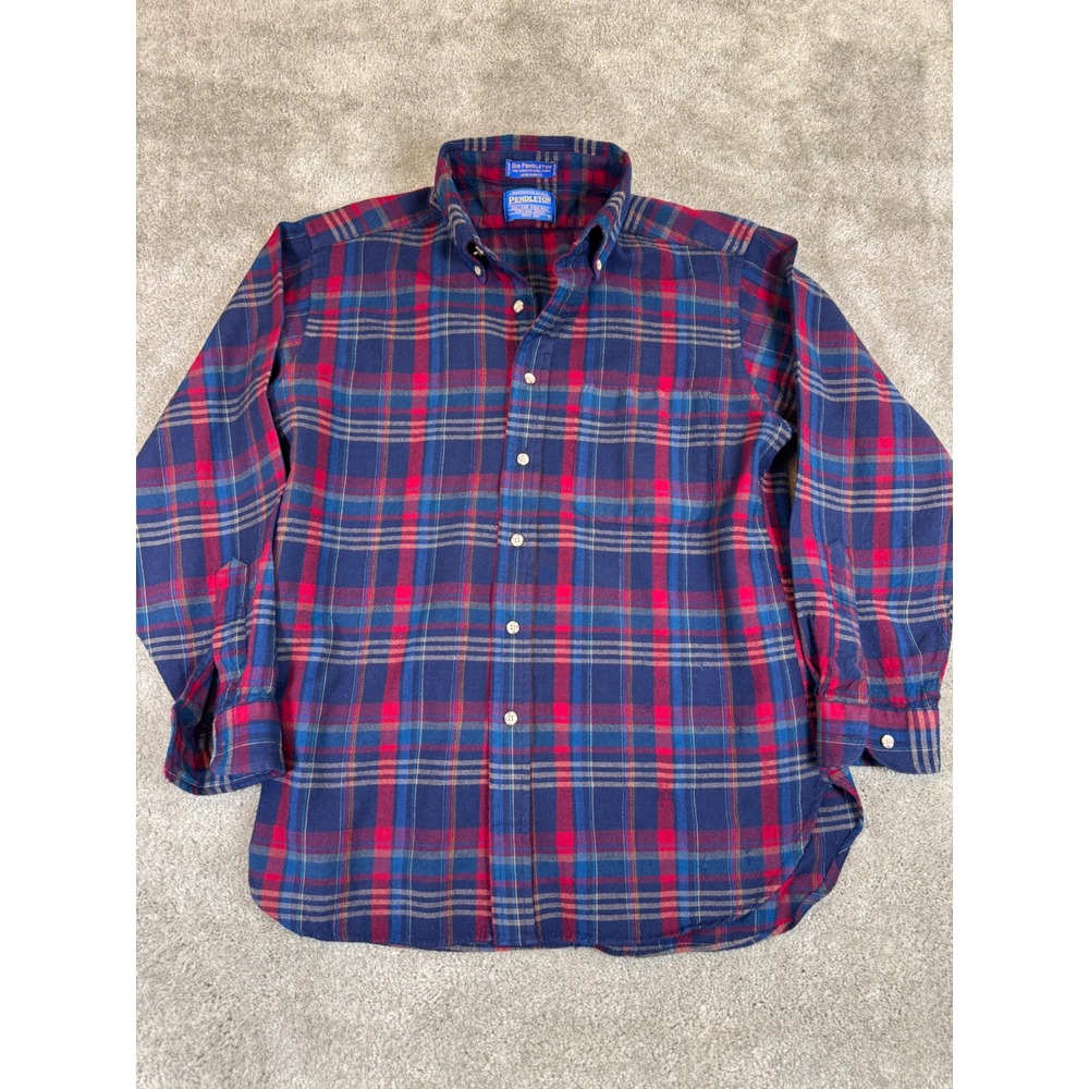 Sir Pendleton Mens Red Blue Plaid Fine Worsted Wool Button Down Shirt Large